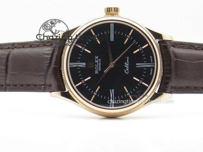 MiroTime 1219 Cellini 50505 RG Black Dial on Brown Leather Strap A2824 BP Maker Premium 4047
